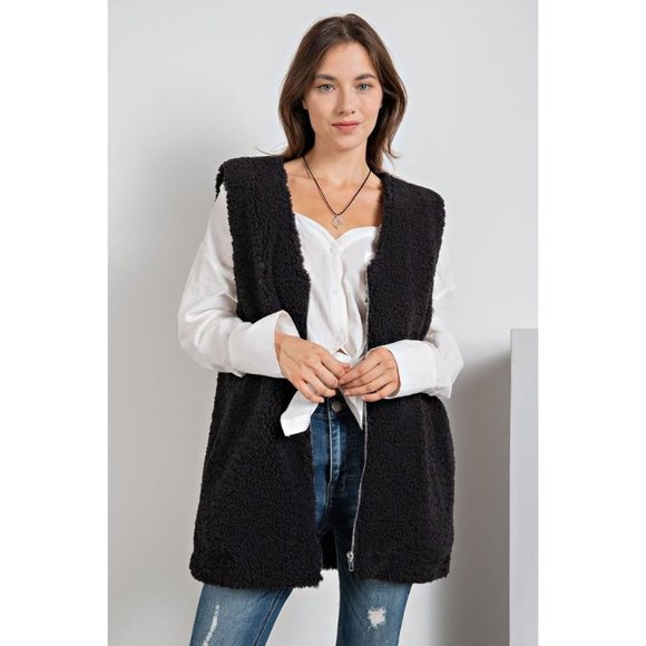 easel Jackets & Coats Easel Black Sleeve Less Teddy Side Pockets